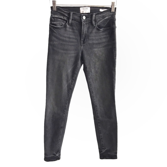 FRAME Le Skinny de Jeanne Crop Denim Jeans in Jackson Peak Black Gray Wash 26 - Picture 7 of 17
